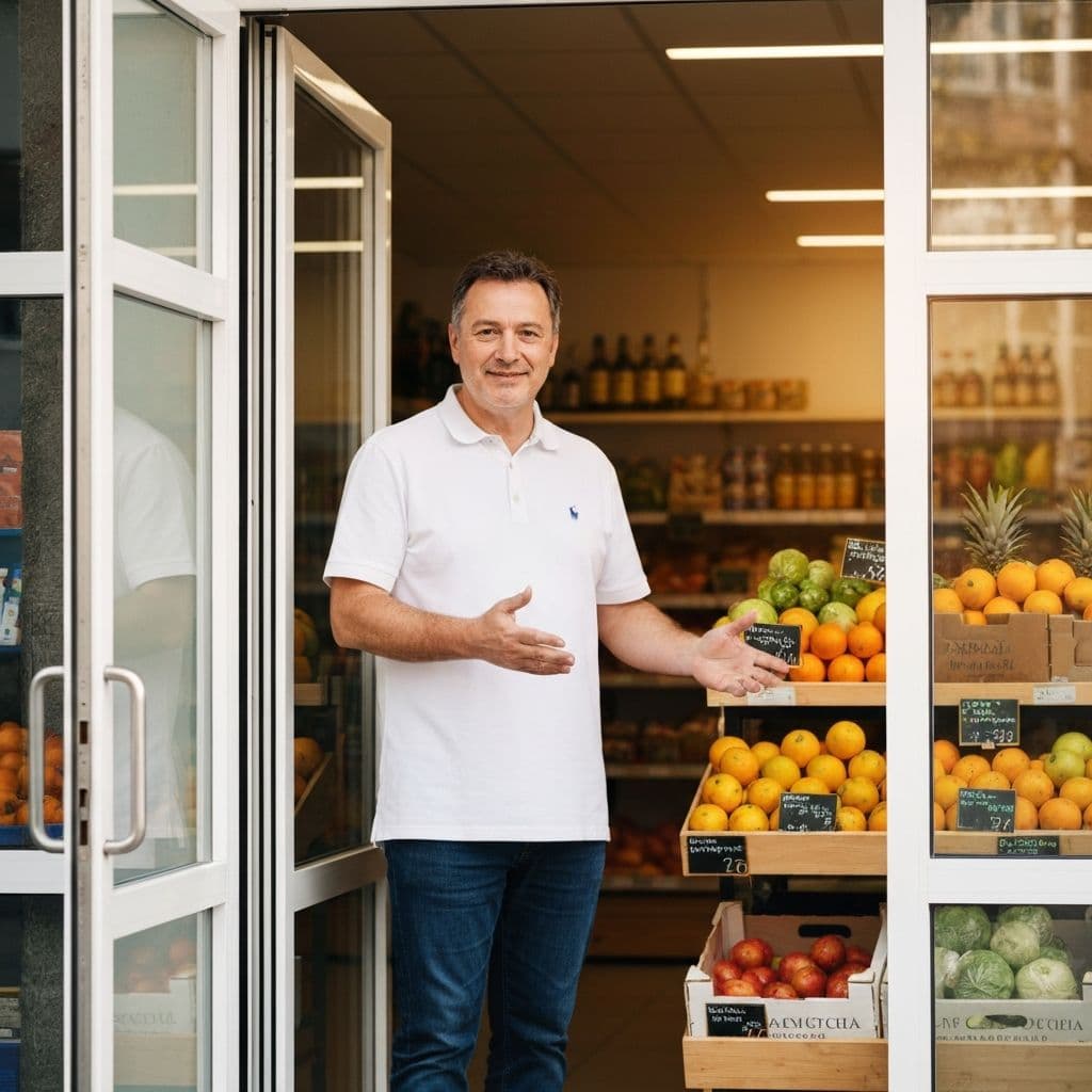Comerciante usando smartphone